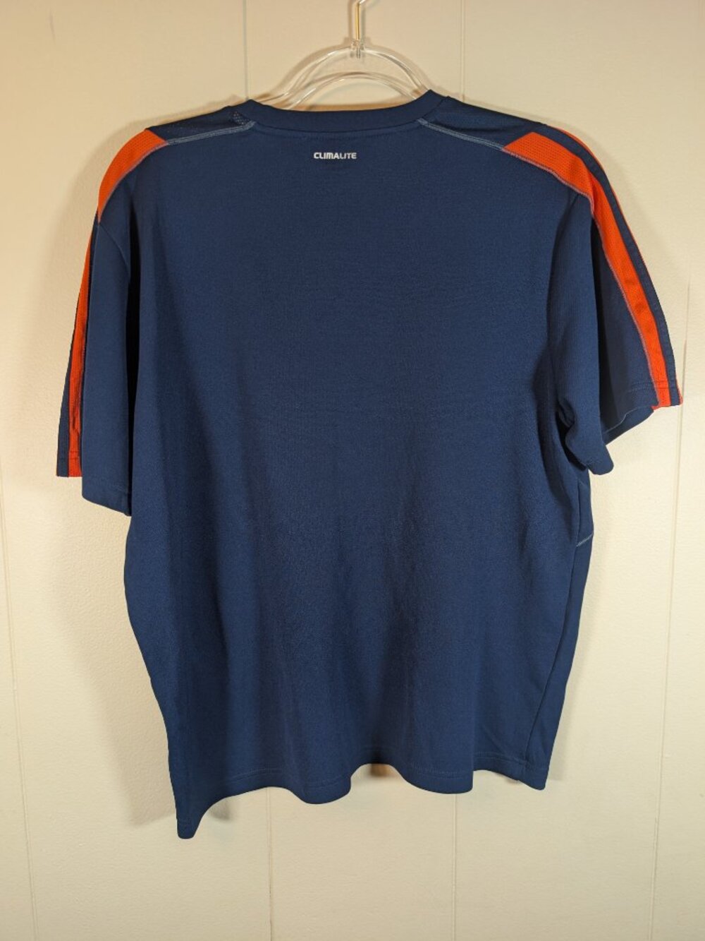 Adidas Climalite Shirt Men L Navy Blue Orange 3 Stripe Running Training Athletic - Picture 5 of 8